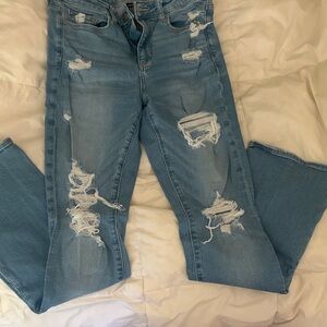 American Eagle Outfitters Light Blue Distressed Stretch Skinny Kick Jeans